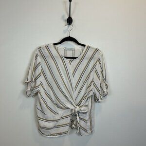 Women’s SAGA Made In Italy OS Stripe Front Tie Linen Shirt Top